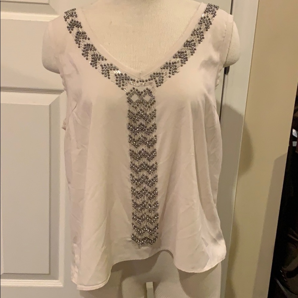 Cream Tank Top with Beading